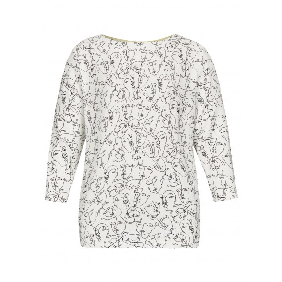 Luftige Bluse mit abstrahierten Gesichtern /