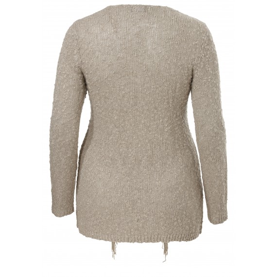 Offene Bouclé-Strickjacke mit Fransen /