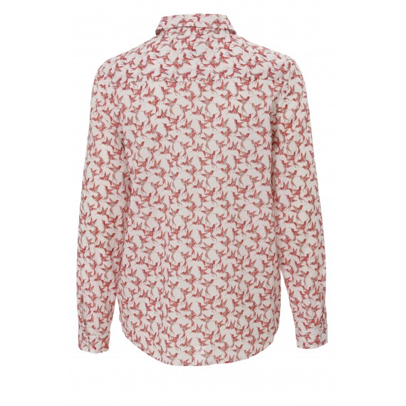 Hemdkragen-Bluse mit Vogel-Muster /