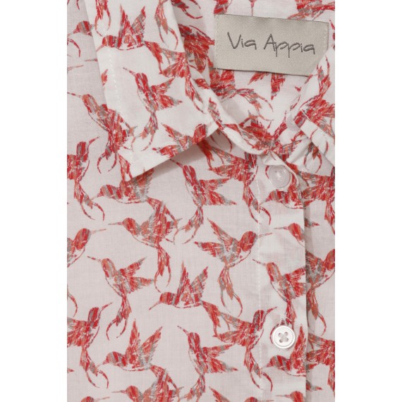 Hemdkragen-Bluse mit Vogel-Muster /