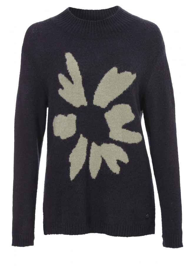 Weicher Woll-Pullover mit Blüten-Motiv / 