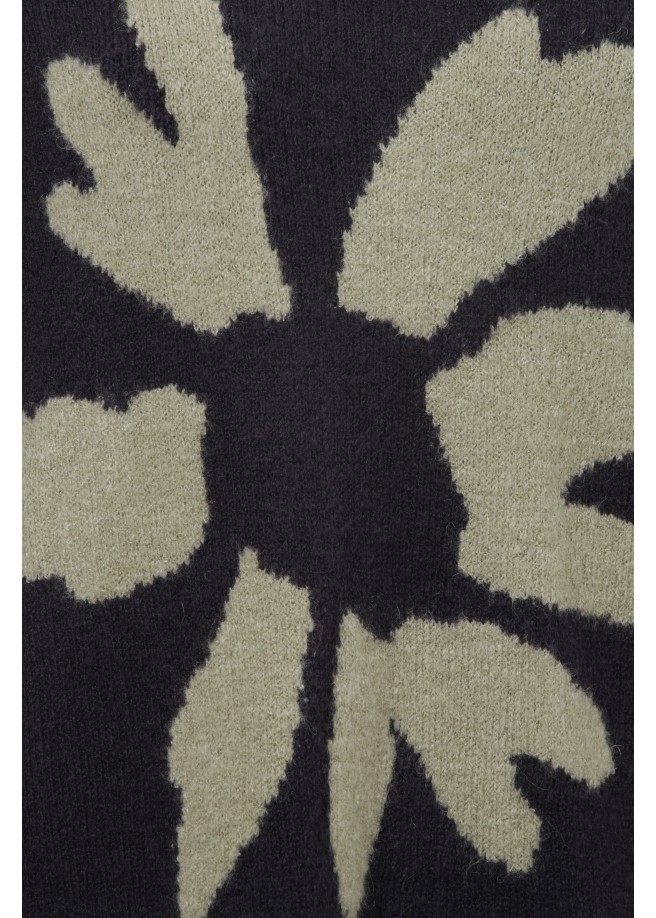 Weicher Woll-Pullover mit Blüten-Motiv / 
