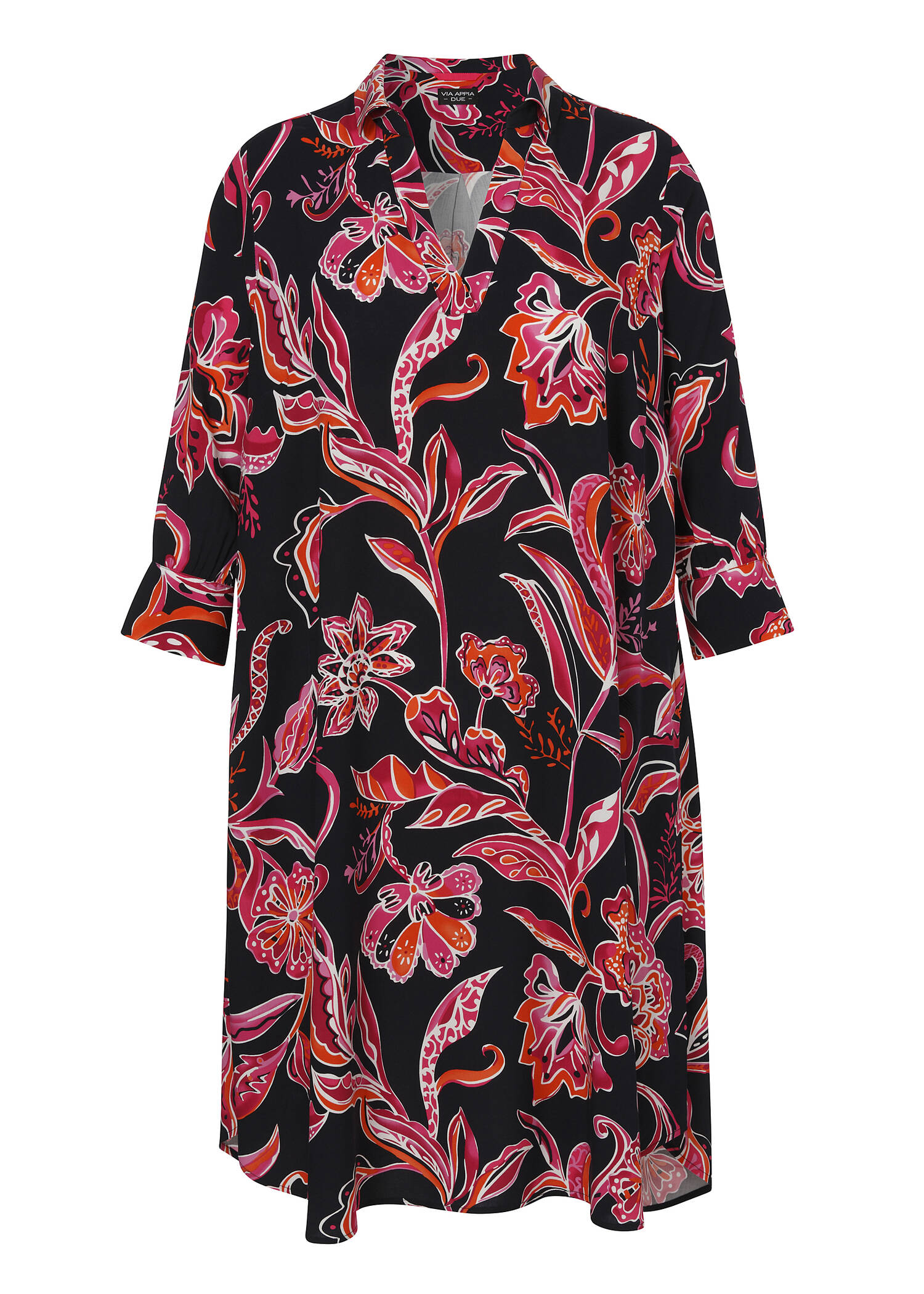 Fließendes Viskose Kleid mit kontrastreichem Allover Print /