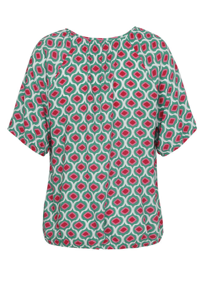 Halbarm Print-Bluse mit Gummizug-Säumen / 