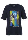 Dunkelblaues Baumwoll-T-Shirt mit Frontmotiv in Trendfarben / 