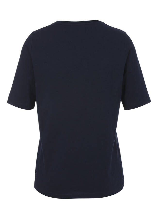 Dunkelblaues Baumwoll-T-Shirt mit Frontmotiv in Trendfarben / 