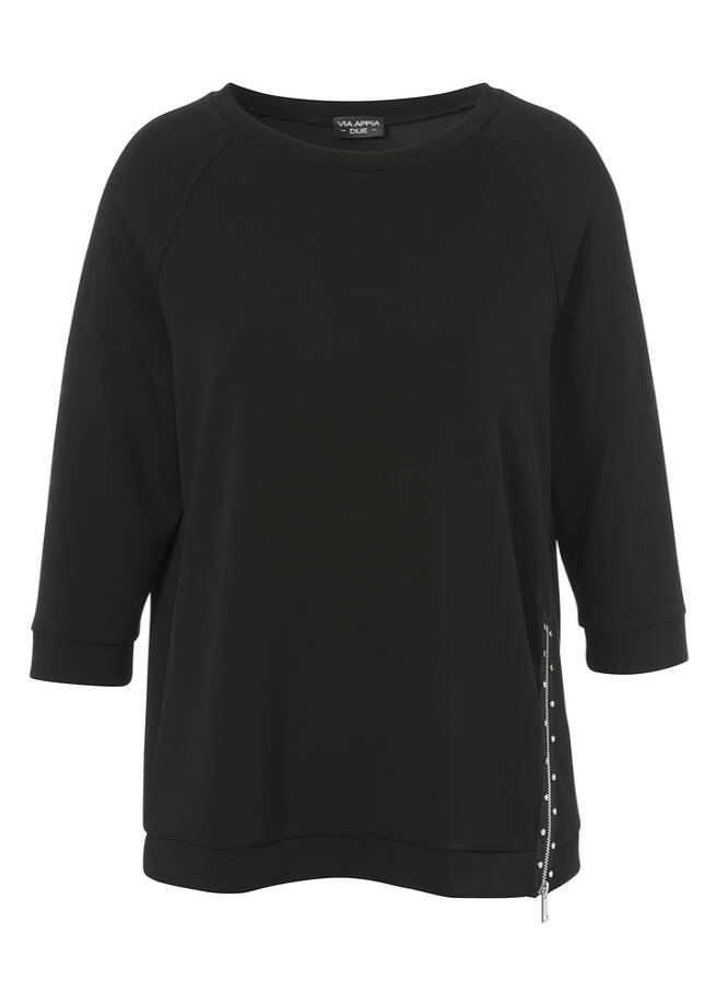 Softes 3/4-Arm Sweatshirt mit Zier-Reißverschluss / 