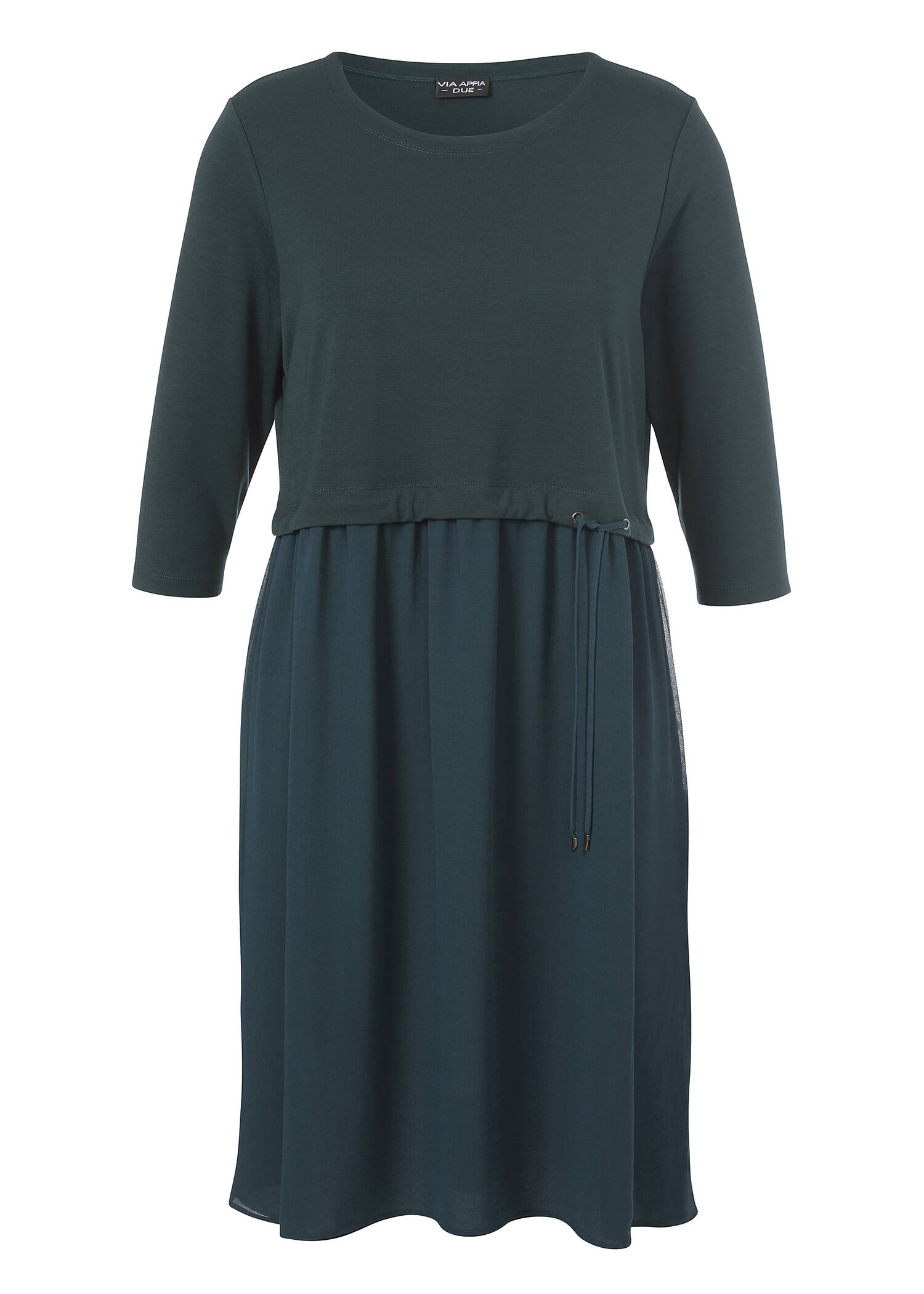 3/4-Arm Interlock-Kleid mit zweilagigem Chiffon Rock /