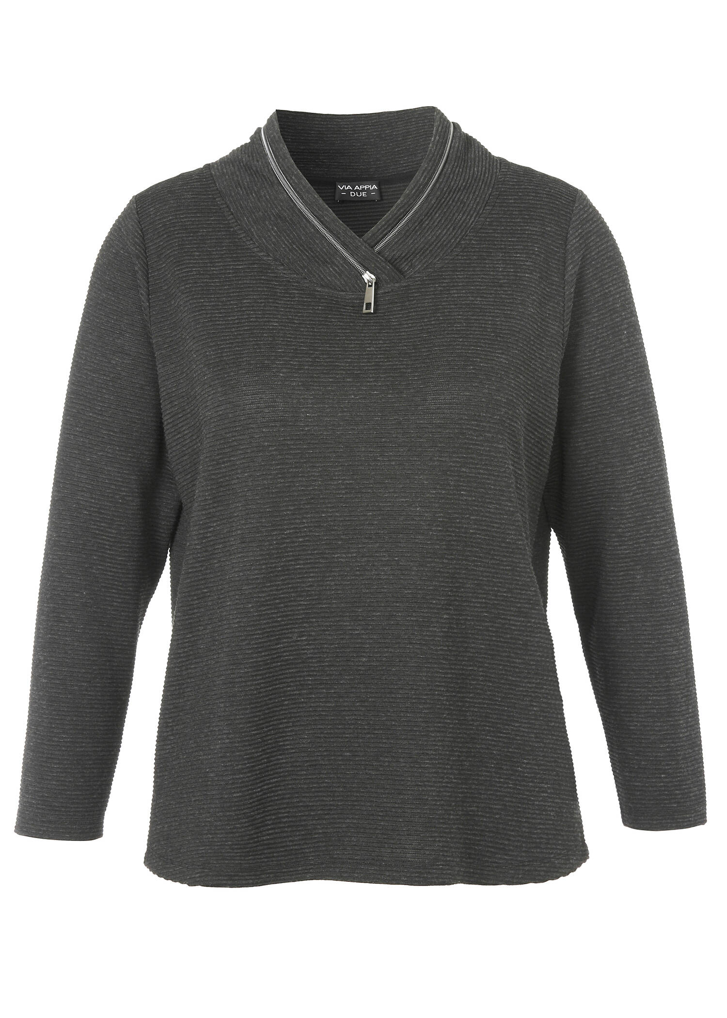 Fein geripptes Sweatshirt mit Zier-Zipper /