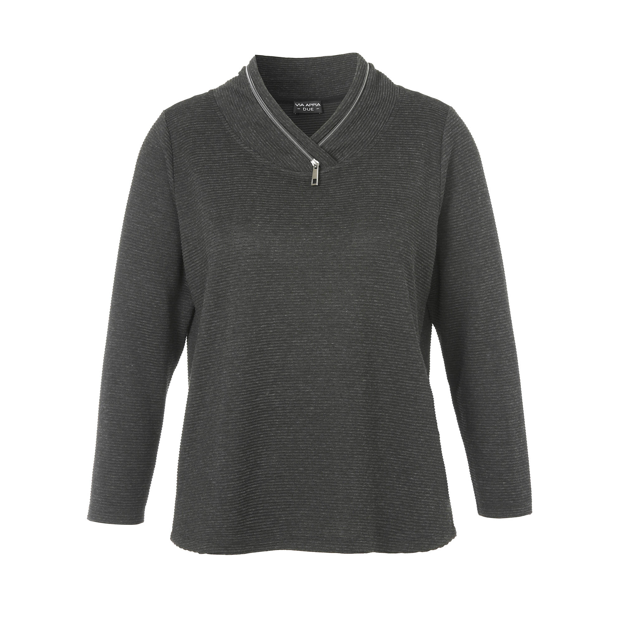 Fein geripptes Sweatshirt mit Zier-Zipper