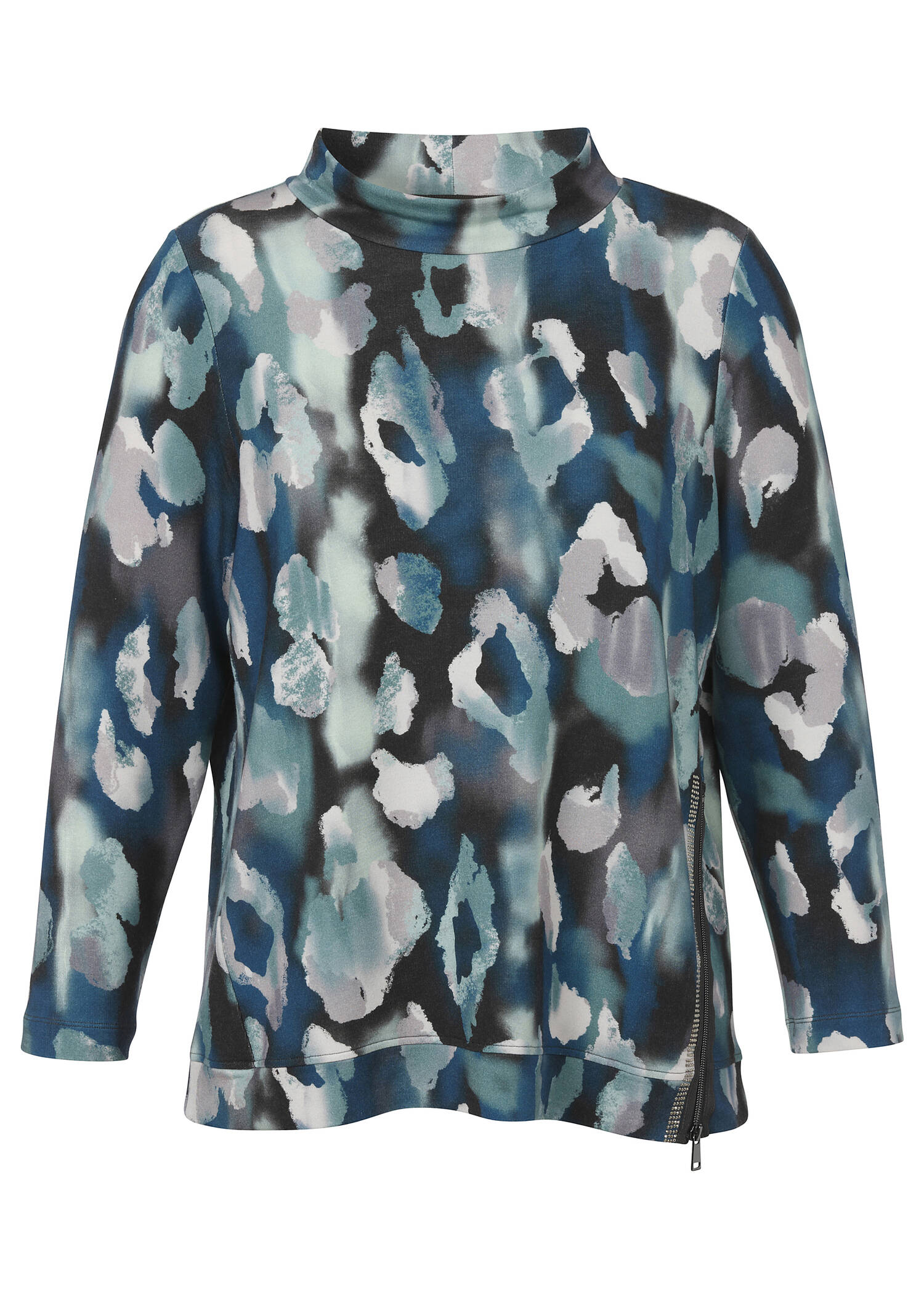 Stehkragen-Sweatshirt mit Allover-Print und Zipper /