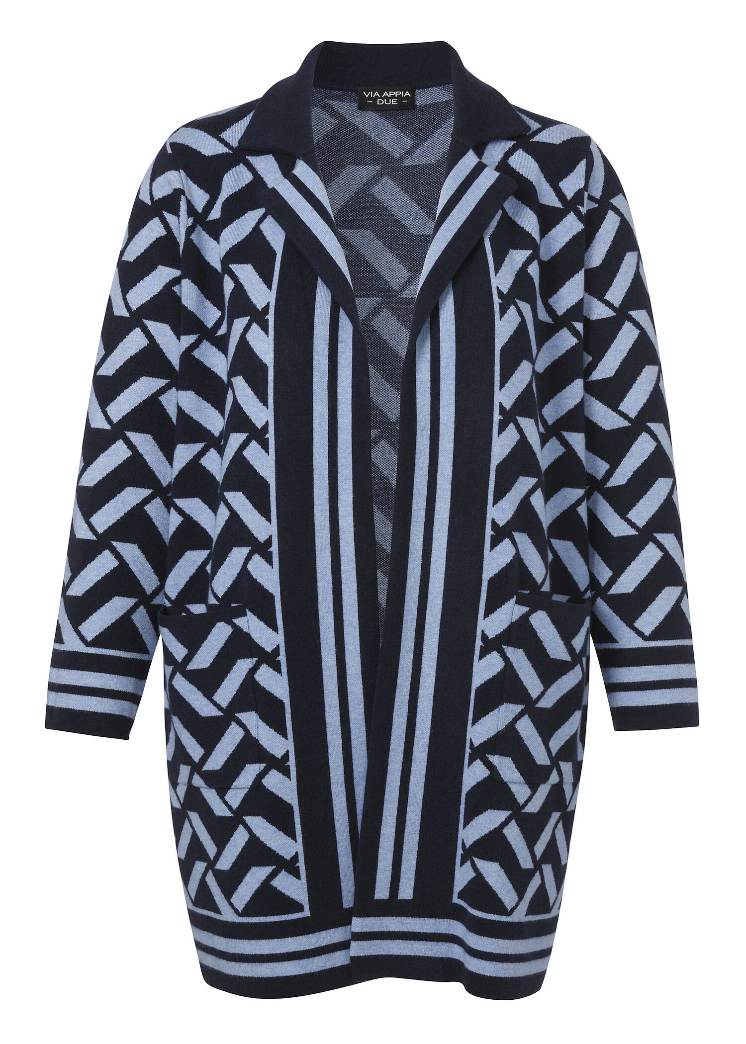 Gemusterter Long-Cardigan mit Reverskragen / 