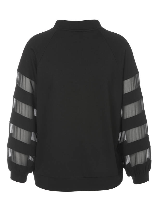 Raffiniertes Sweatshirt mit unterbrochenen Chiffon-Ärmeln / 