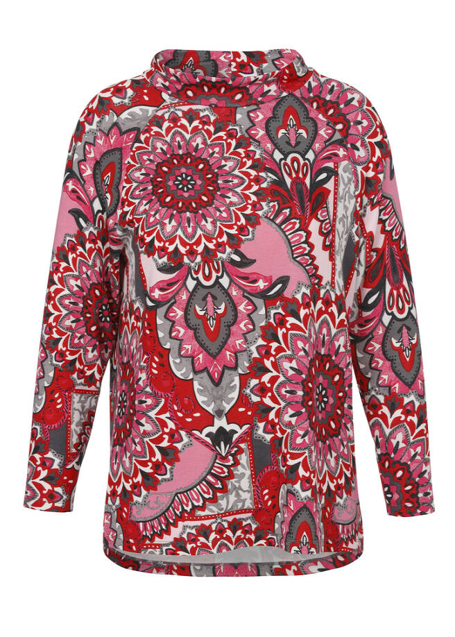 Stehkragen-Sweatshirt mit floralem Print / 