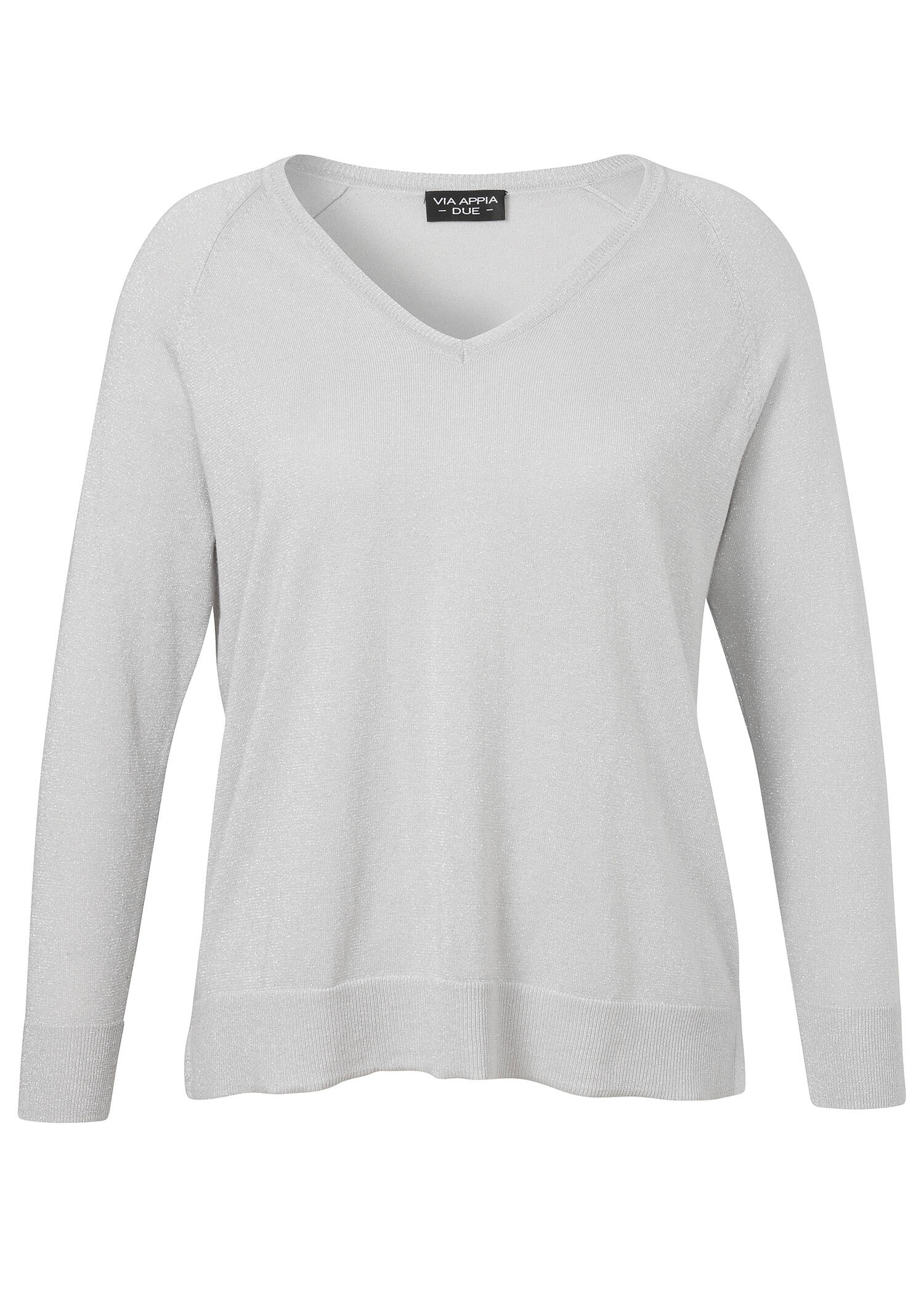Silberglänzender Feinstrick-Pullover /