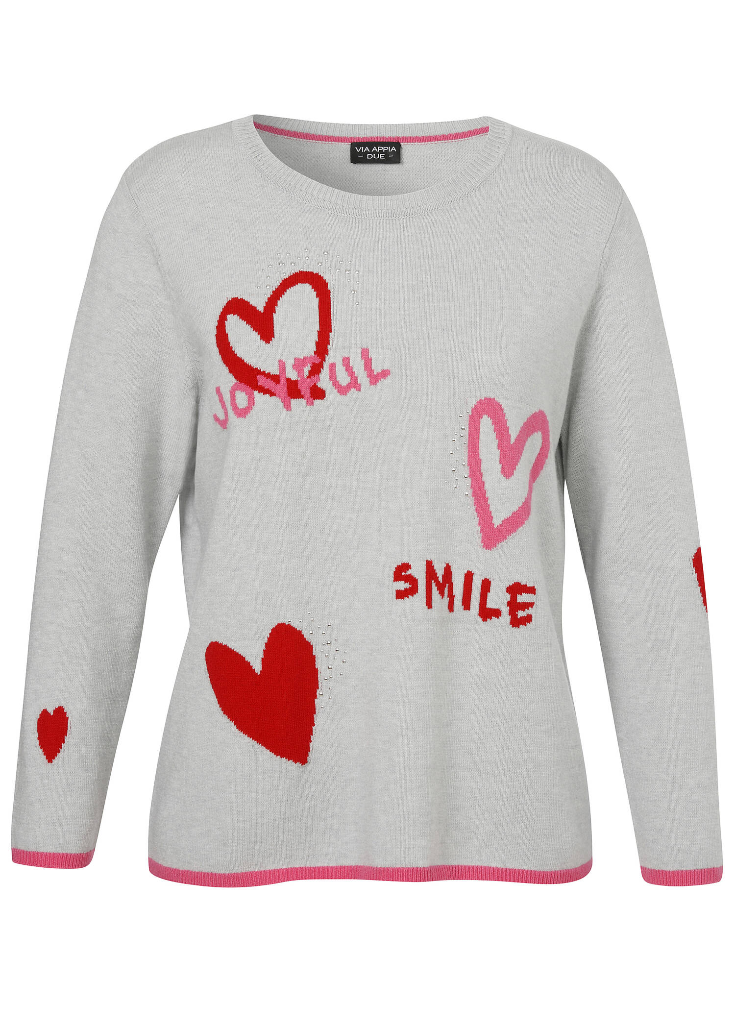 Femininer Feinstrick-Pullover mit eingestrickten Herzen /