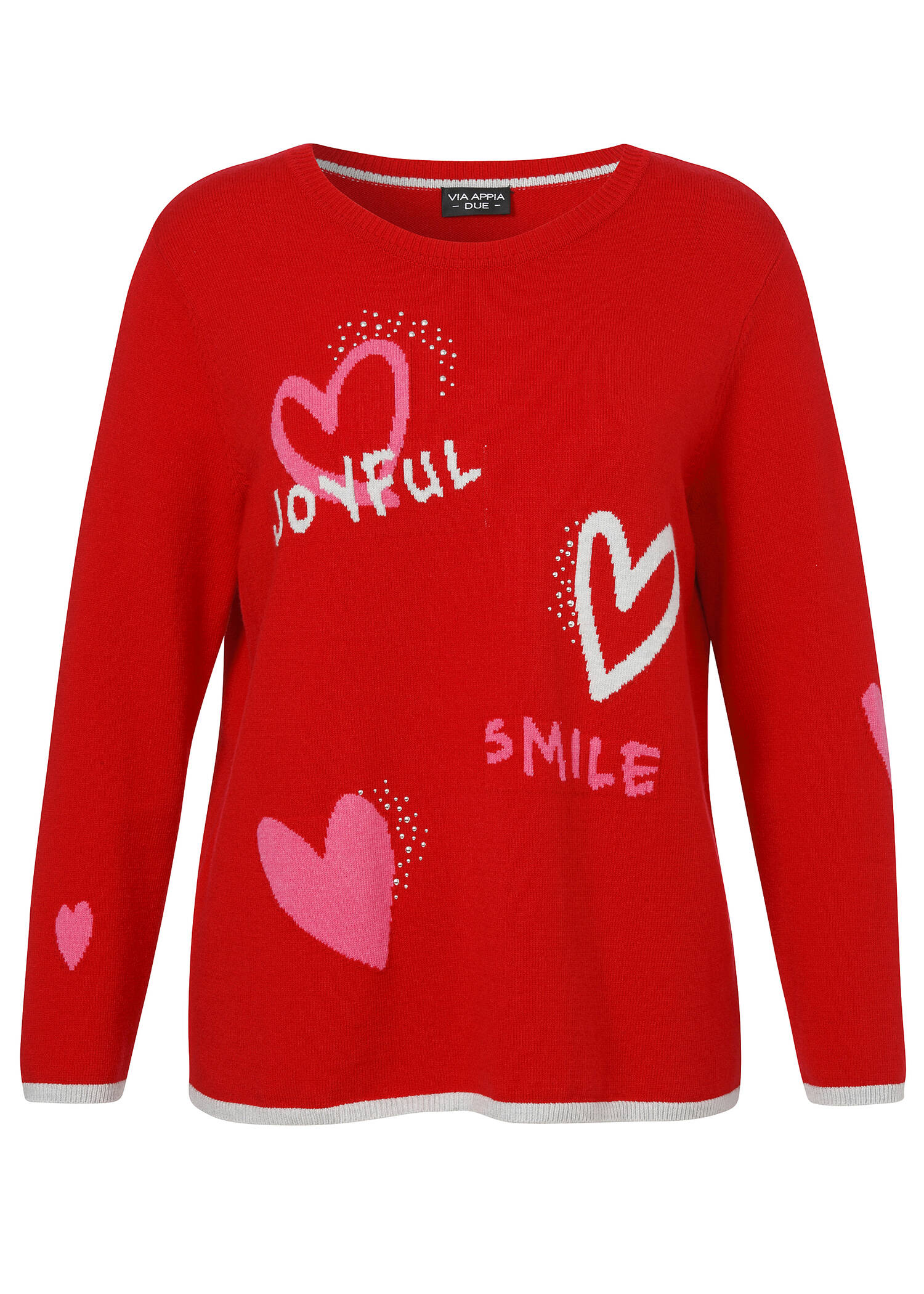 Femininer Feinstrick-Pullover mit eingestrickten Herzen /