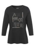 Softes 3/4-Arm Shirt Schwarz mit verziertem Frontmotiv / 