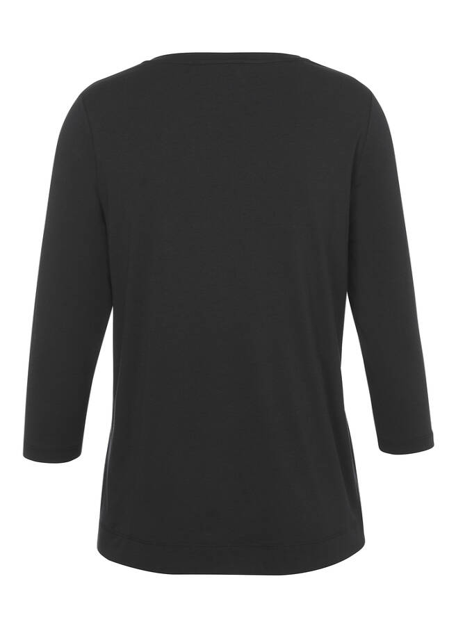 Softes 3/4-Arm Shirt Schwarz mit verziertem Frontmotiv / 