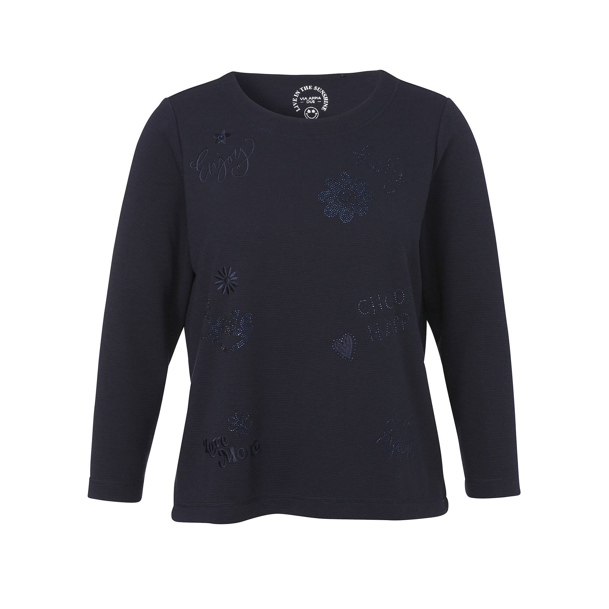 Marine Sweatshirt mit Ton-in-Ton Motiven, geschmückt