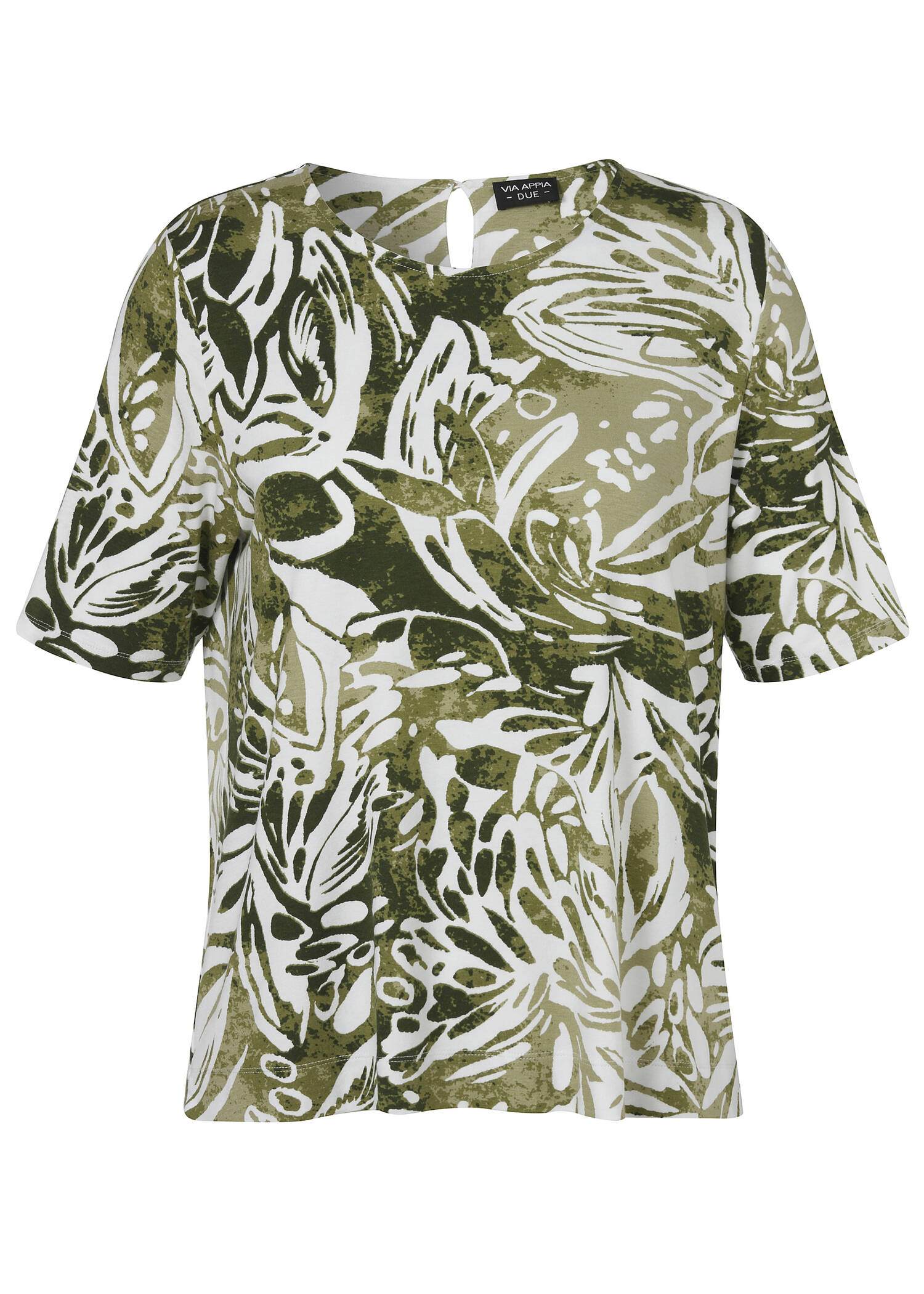 Tropical Print Shirt mit Knöpfchen im Nacken /