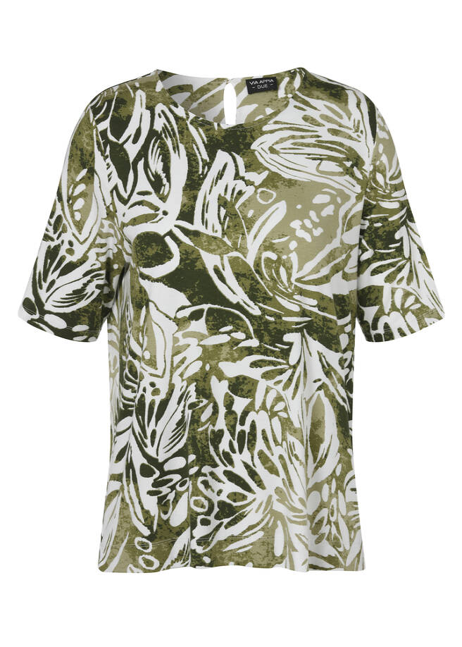 Tropical Print Shirt mit Knöpfchen im Nacken / 