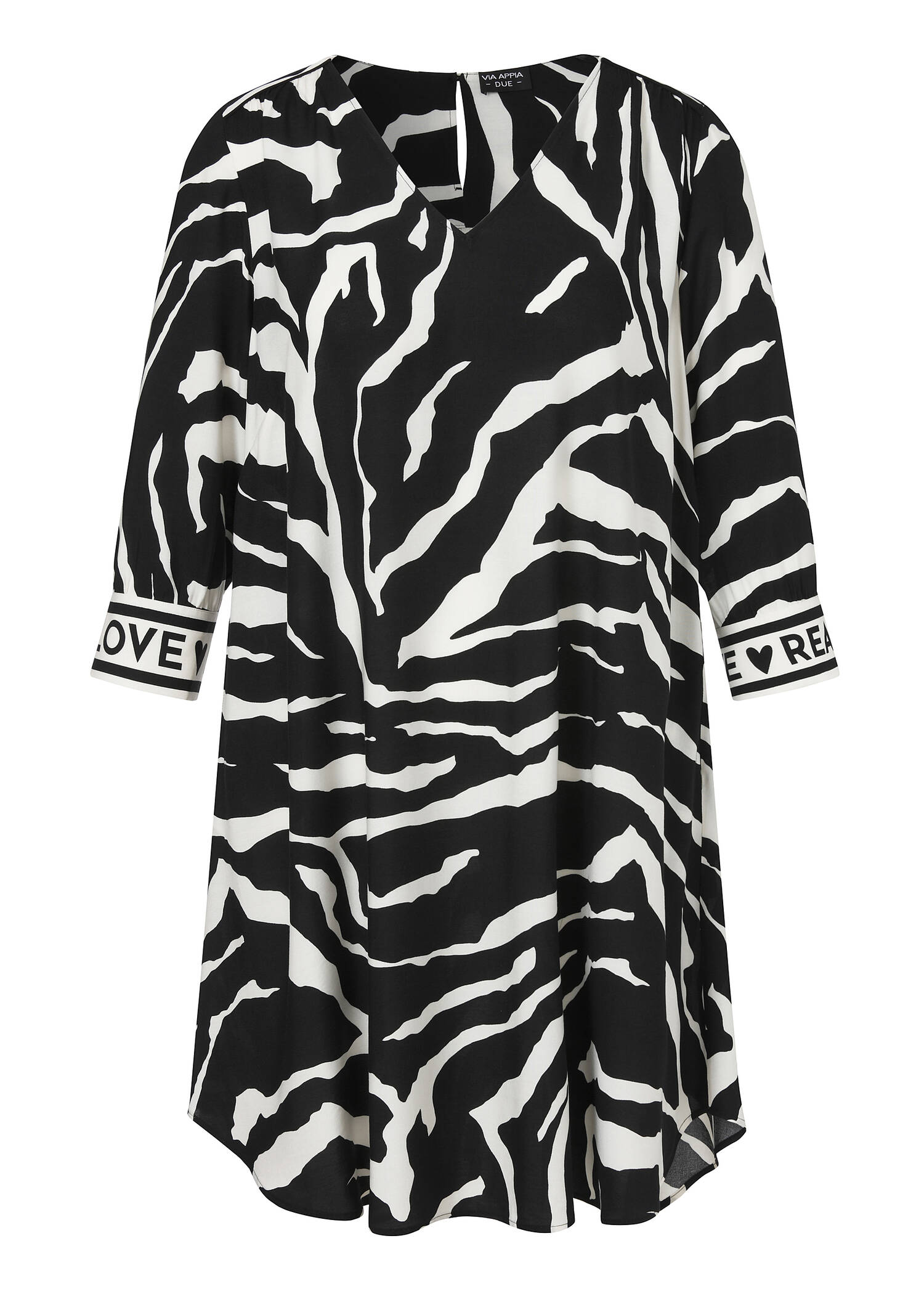 Fließendes 3/4-Arm Viskose-Kleid mit Zebra-Print / 