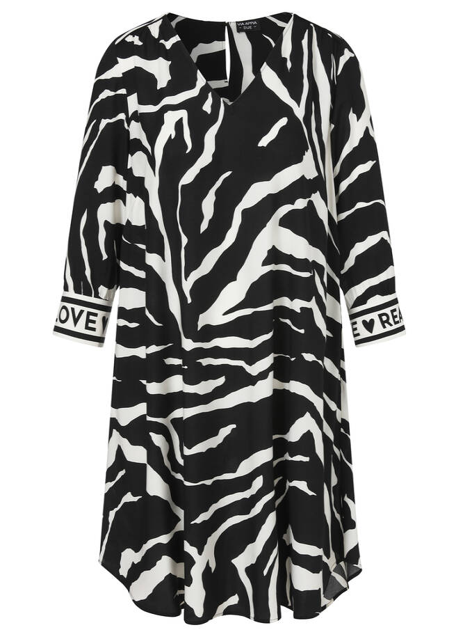 Fließendes 3/4-Arm Viskose-Kleid mit Zebra-Print / 