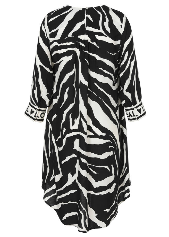 Fließendes 3/4-Arm Viskose-Kleid mit Zebra-Print / 