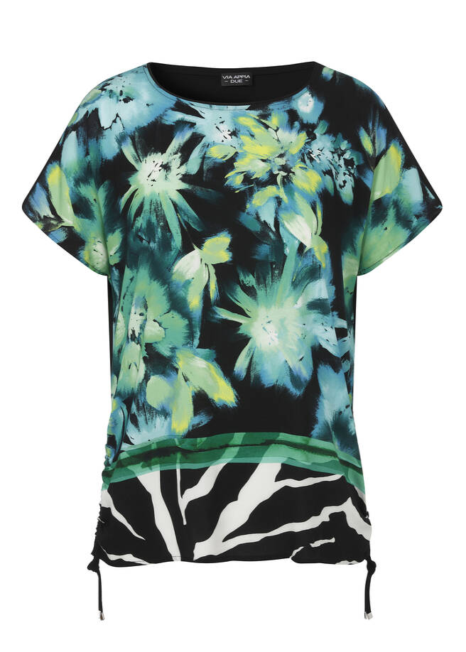 Print Blusenshirt mit schwarzem Rückteil / 