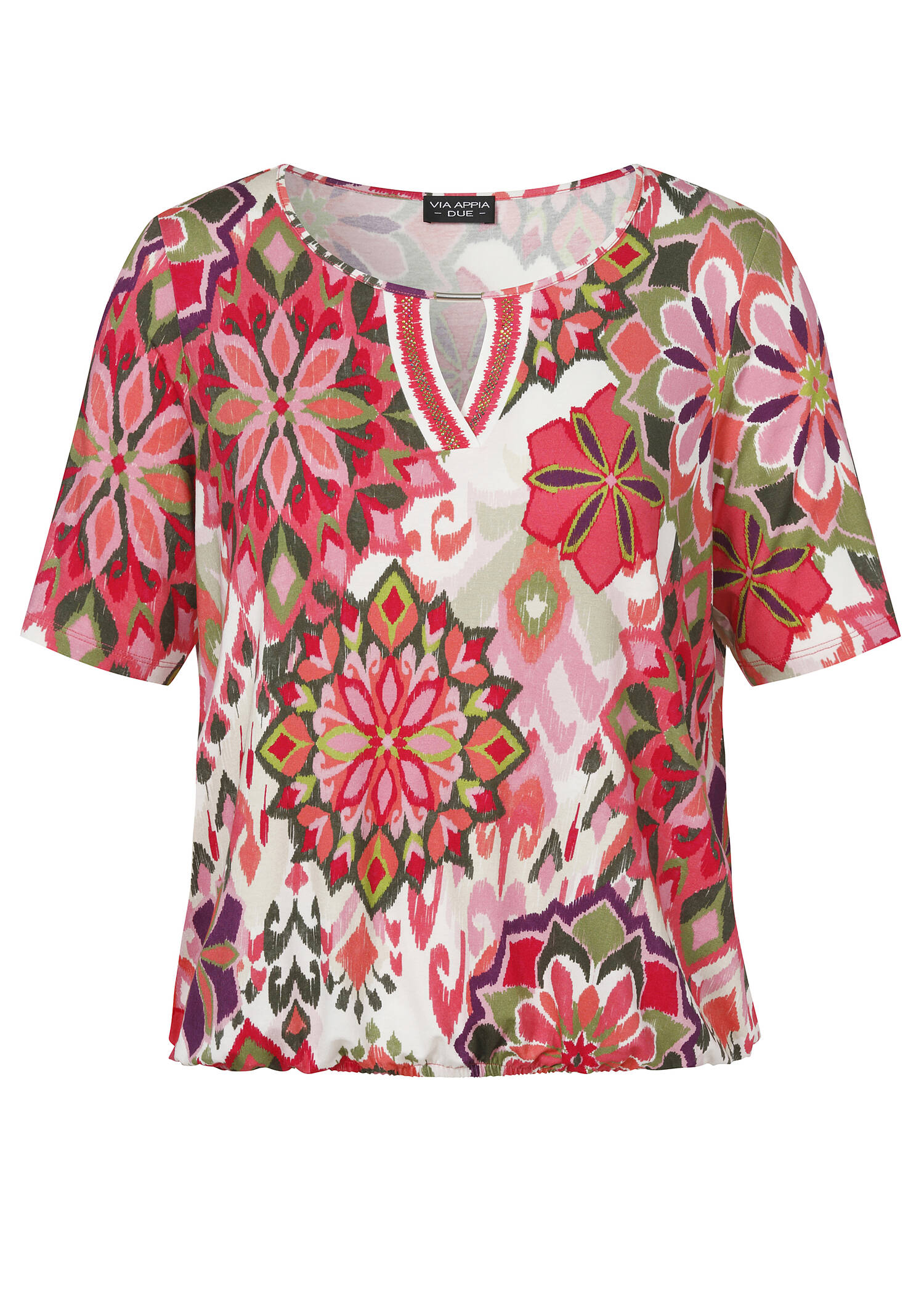 Feminines Print-Shirt mit Gummizugsaum /