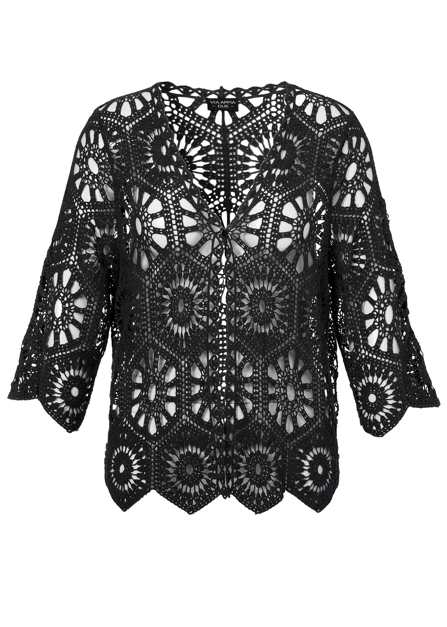 Feminine 3/4-Arm Ajour Baumwoll-Jacke / 