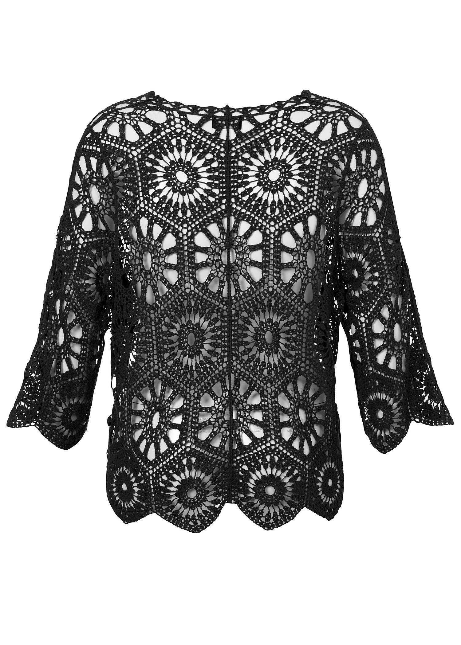 Feminine 3/4-Arm Ajour Baumwoll-Jacke / 