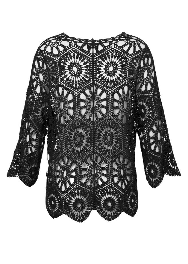Feminine 3/4-Arm Ajour Baumwoll-Jacke / 