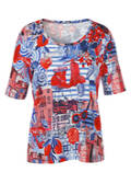Fein geripptes Halbarm-Shirt mit Italian Print / 