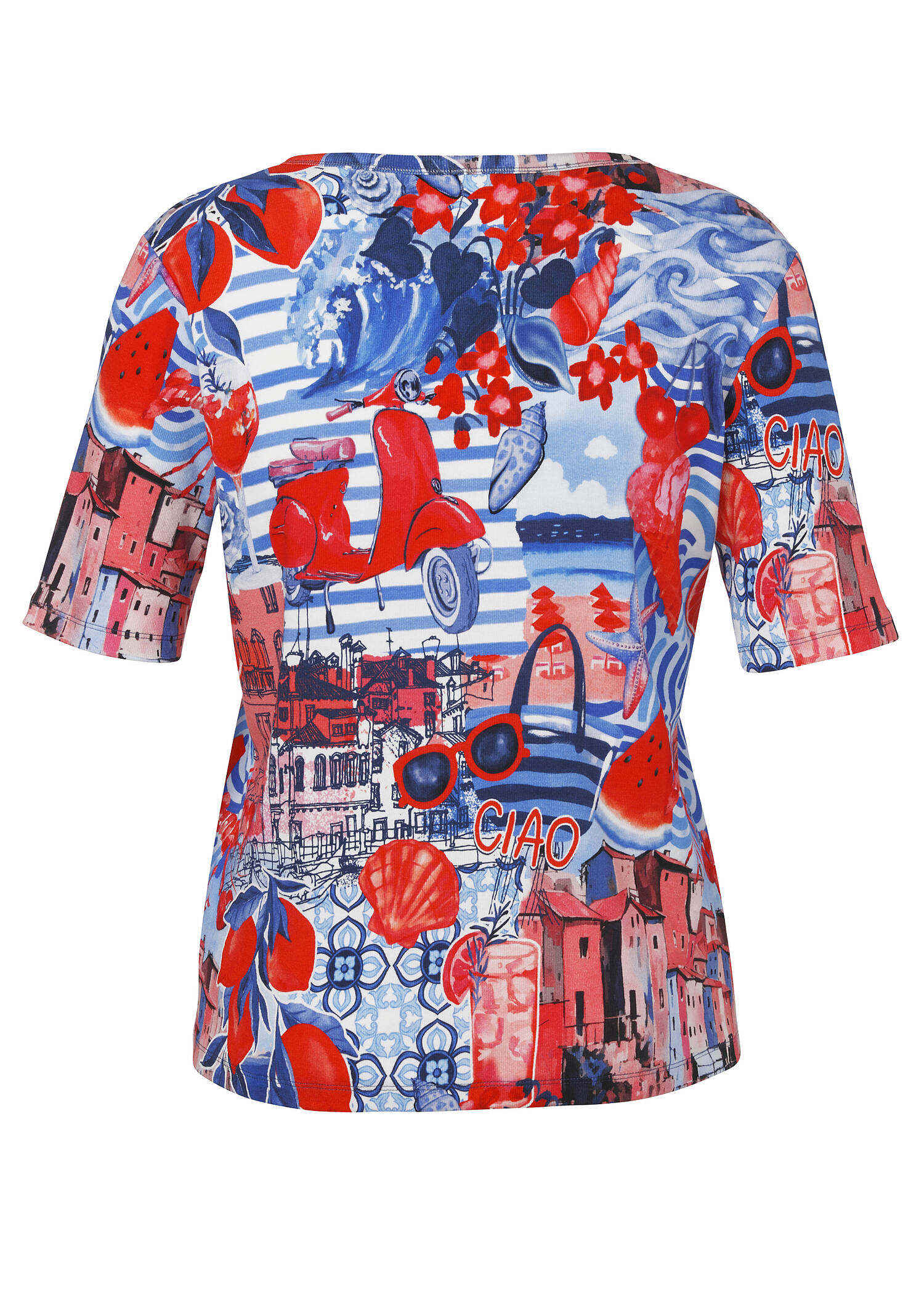 Fein geripptes Halbarm-Shirt mit Italian Print /