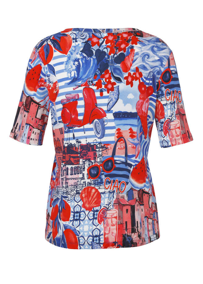 Fein geripptes Halbarm-Shirt mit Italian Print / 