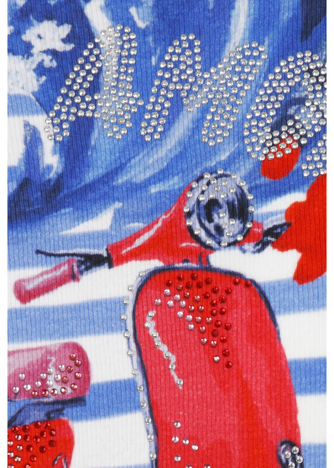 Fein geripptes Halbarm-Shirt mit Italian Print / 
