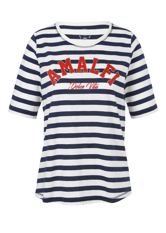 Softes Baumwoll-Shirt mit Streifen und Letter-Print / 