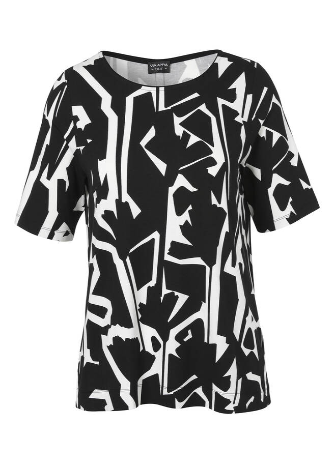 Black & White T-Shirt mit Letter-Print am Rücken / 