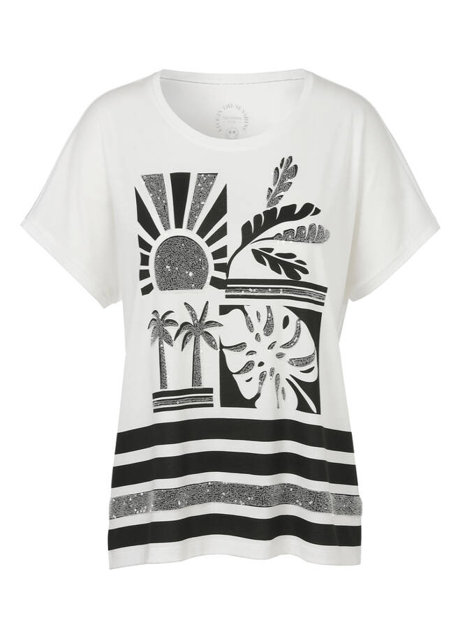 Softes T-Shirt mit geschmücktem Print Black & White / 