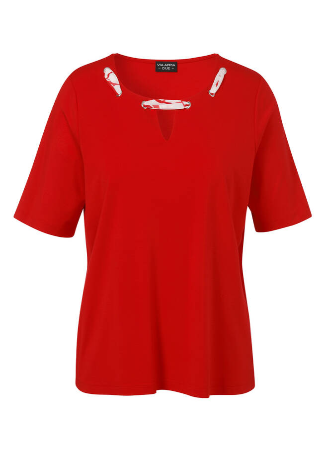 Viskose-Jersey Shirt mit geschmücktem Ausschnitt / 