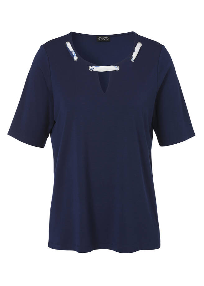 Viskose-Jersey Shirt mit geschmücktem Ausschnitt / 