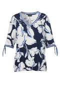 Print-Shirt mit V-Ausschnitt und Gummizugsaum / 