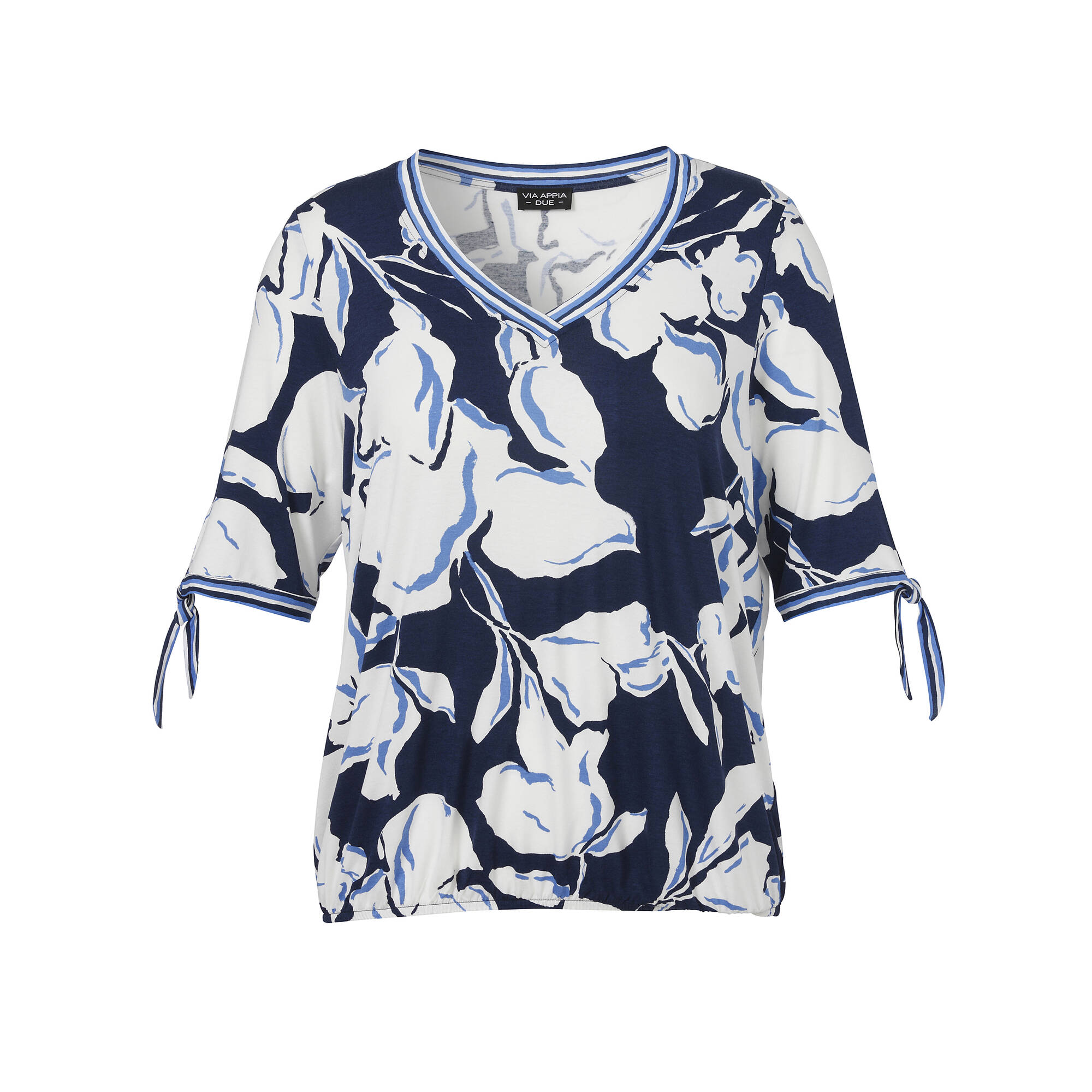 Print-Shirt mit V-Ausschnitt und Gummizugsaum
