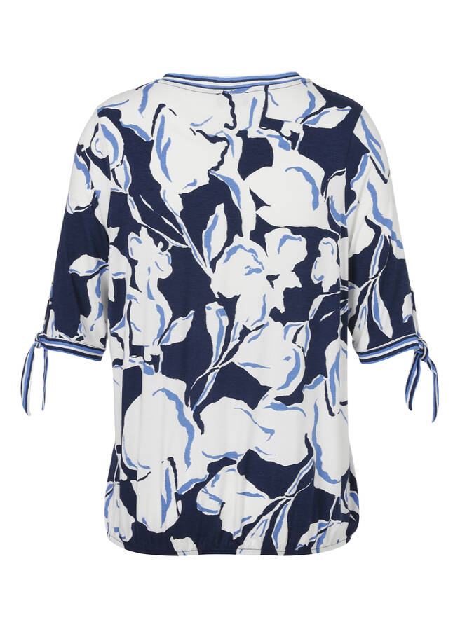 Print-Shirt mit V-Ausschnitt und Gummizugsaum / 