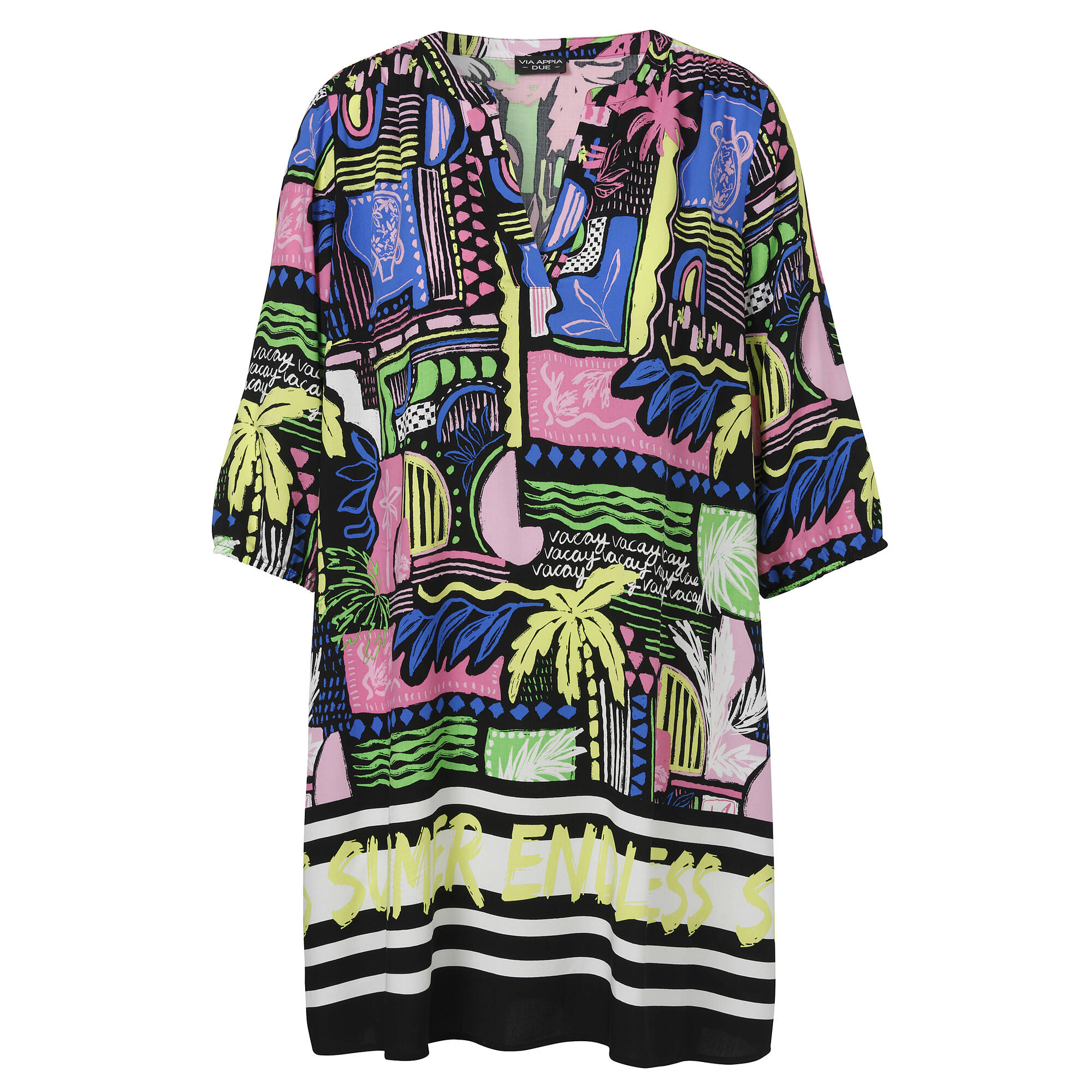 Lange Viskose Tunika mit buntem Sommer-Print