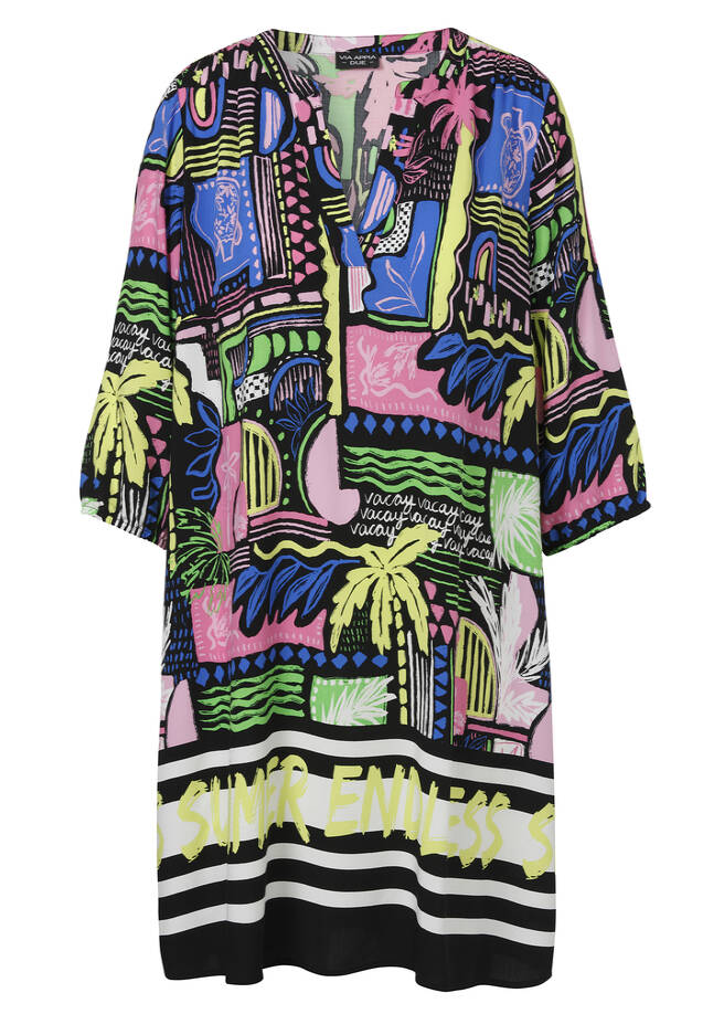 Lange Viskose Tunika mit buntem Sommer-Print / 