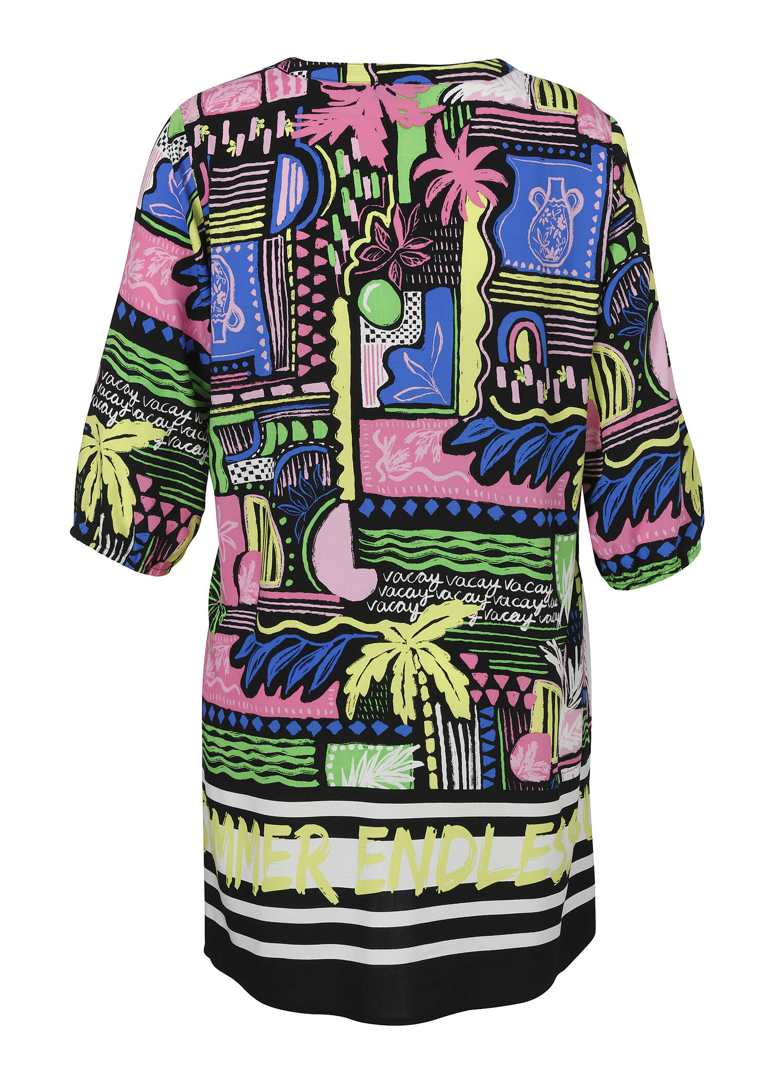 Lange Viskose Tunika mit buntem Sommer-Print /