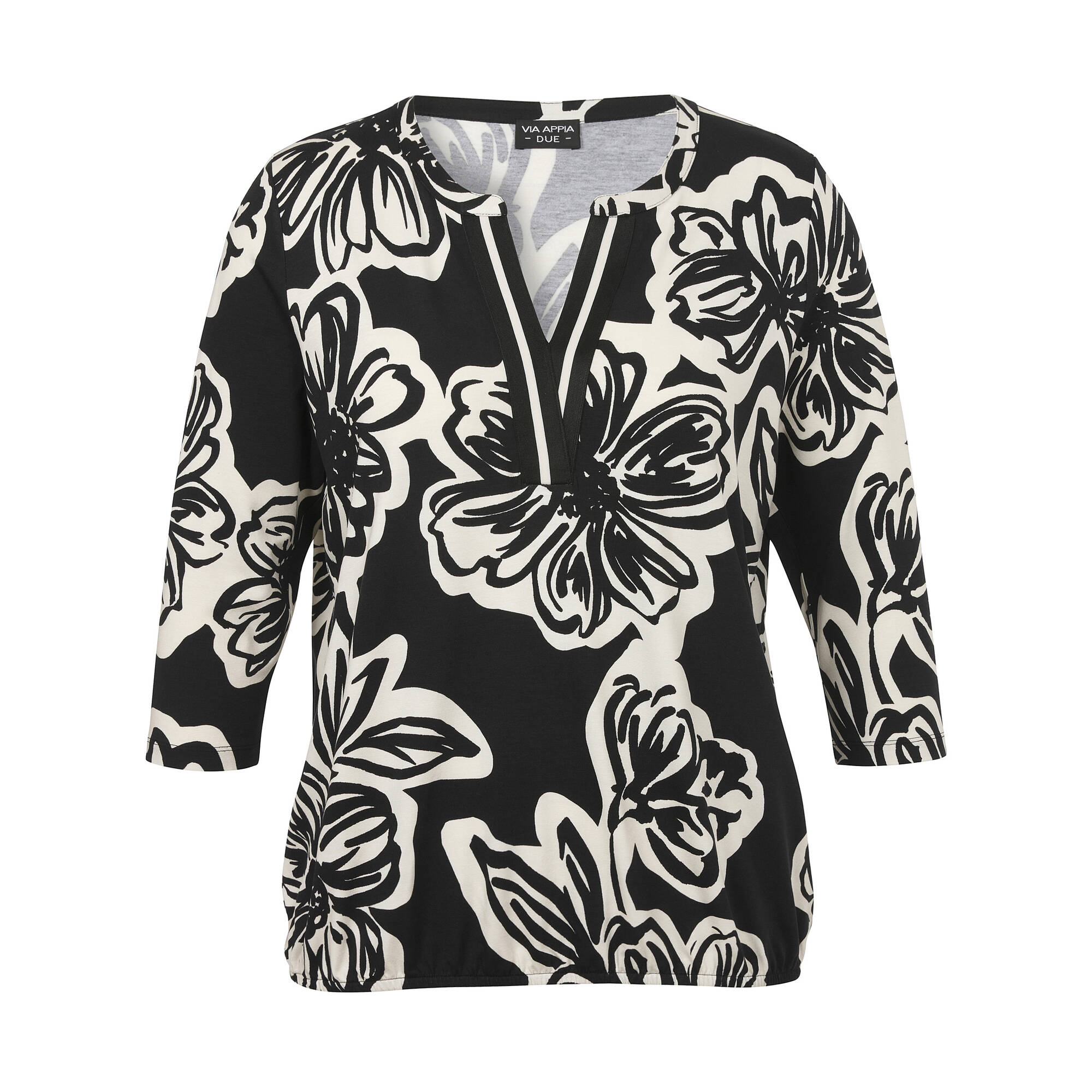 3/4-Arm Print-Shirt mit Gummizug-Saum 3/4-Arm Print-Shirt mit Gummizug-Saum